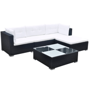 vidaXL 5 Piece Garden Lounge Set with Cushions Poly Rattan Black Lucy And Phil Academy Lucy And Phil Academy