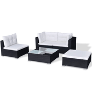vidaXL 5 Piece Garden Lounge Set with Cushions Poly Rattan Black Lucy And Phil Academy Lucy And Phil Academy