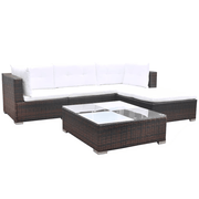 vidaXL 5 Piece Garden Lounge Set with Cushions Poly Rattan Brown Lucy And Phil Academy Lucy And Phil Academy
