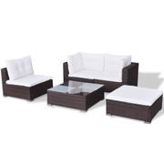 vidaXL 5 Piece Garden Lounge Set with Cushions Poly Rattan Brown Lucy And Phil Academy Lucy And Phil Academy