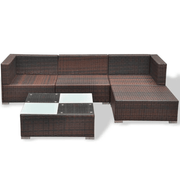 vidaXL 5 Piece Garden Lounge Set with Cushions Poly Rattan Brown Lucy And Phil Academy Lucy And Phil Academy
