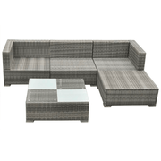 vidaXL 5 Piece Garden Lounge Set with Cushions Poly Rattan Grey Lucy And Phil Academy Lucy And Phil Academy