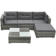 vidaXL 5 Piece Garden Lounge Set with Cushions Poly Rattan Grey Lucy And Phil Academy Lucy And Phil Academy
