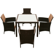 vidaXL 5 Piece Outdoor Dining Set with Cushions Poly Rattan Brown Lucy And Phil Academy Lucy And Phil Academy
