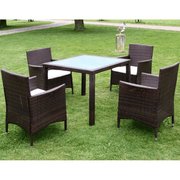 vidaXL 5 Piece Outdoor Dining Set with Cushions Poly Rattan Brown Lucy And Phil Academy Lucy And Phil Academy
