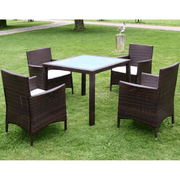 vidaXL 5 Piece Outdoor Dining Set with Cushions Poly Rattan Brown Lucy And Phil Academy Lucy And Phil Academy