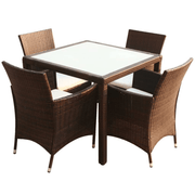 vidaXL 5 Piece Outdoor Dining Set with Cushions Poly Rattan Brown Lucy And Phil Academy Lucy And Phil Academy
