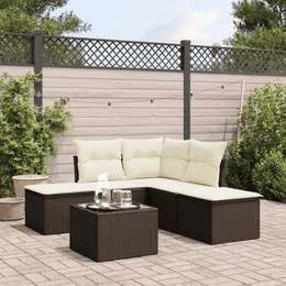 vidaXL 6 Piece Garden Sofa Set with Cushions Brown Poly Rattan Lucy And Phil Academy Lucy And Phil Academy