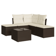 vidaXL 6 Piece Garden Sofa Set with Cushions Brown Poly Rattan Lucy And Phil Academy Lucy And Phil Academy