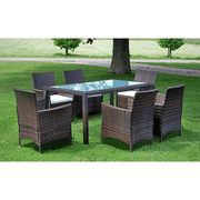 vidaXL 7 Piece Outdoor Dining Set with Cushions Poly Rattan Brown Lucy And Phil Academy Lucy And Phil Academy