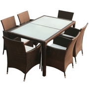 vidaXL 7 Piece Outdoor Dining Set with Cushions Poly Rattan Brown Lucy And Phil Academy Lucy And Phil Academy