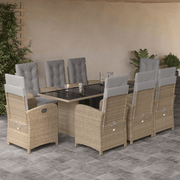 vidaXL 9 Piece Garden Dining Set with Cushions Beige Poly Rattan Lucy And Phil Academy Lucy And Phil Academy