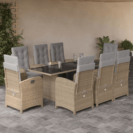 vidaXL 9 Piece Garden Dining Set with Cushions Beige Poly Rattan Lucy And Phil Academy Lucy And Phil Academy