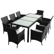vidaXL 9 Piece Outdoor Dining Set with Cushions Poly Rattan Black Lucy And Phil Academy Lucy And Phil Academy