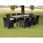 vidaXL 9 Piece Outdoor Dining Set with Cushions Poly Rattan Black Lucy And Phil Academy Lucy And Phil Academy
