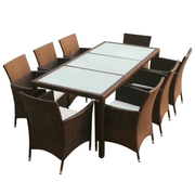 vidaXL 9 Piece Outdoor Dining Set with Cushions Poly Rattan Brown Lucy And Phil Academy Lucy And Phil Academy