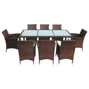 vidaXL 9 Piece Outdoor Dining Set with Cushions Poly Rattan Brown Lucy And Phil Academy Lucy And Phil Academy