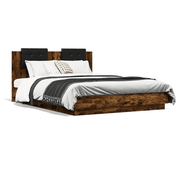 vidaXL Bed Frame with LED without Mattress Smoked Oak 120x200 cm Lucy And Phil Academy Lucy And Phil Academy