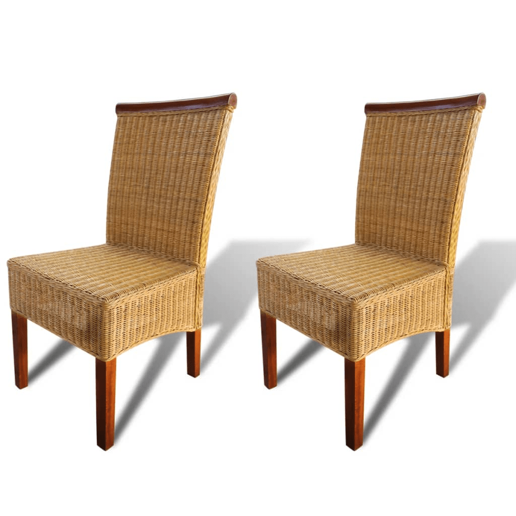 vidaXL Dining Chairs 2 pcs Brown Natural Rattan Lucy And Phil Academy Lucy And Phil Academy