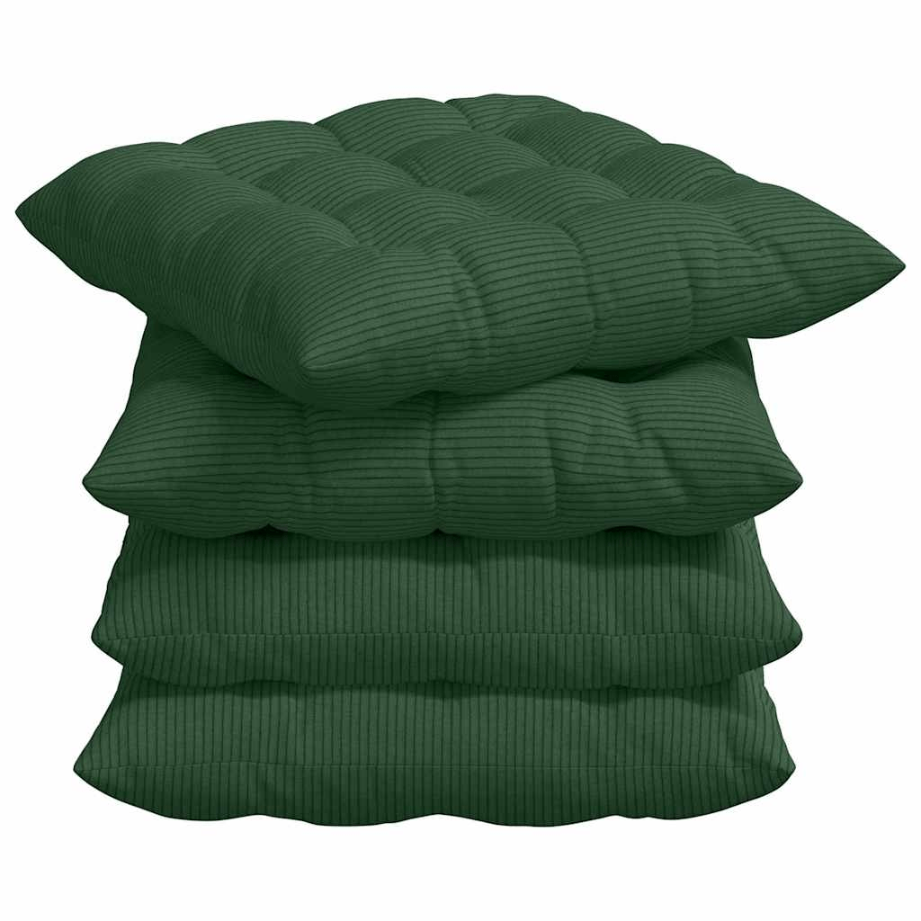 vidaXL Seat Cushions 4 pcs Dark Green 40 x 40 x 6 cm Corduroy Fabric Lucy And Phil Academy Lucy And Phil Academy