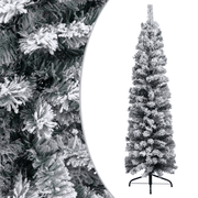 vidaXL Slim Artificial Christmas Tree with Flocked Snow Green 150 cm PVC Lucy And Phil Academy Lucy And Phil Academy