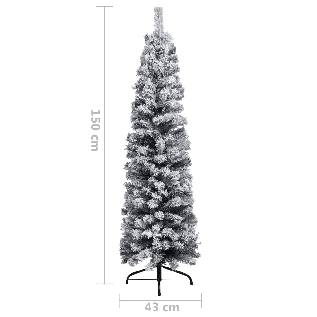 vidaXL Slim Artificial Christmas Tree with Flocked Snow Green 150 cm PVC Lucy And Phil Academy Lucy And Phil Academy