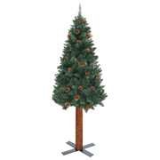 vidaXL Slim Christmas Tree with Real Wood and Cones Green 150 cm PVC Lucy And Phil Academy Lucy And Phil Academy