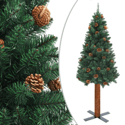 vidaXL Slim Christmas Tree with Real Wood and Cones Green 150 cm PVC Lucy And Phil Academy Lucy And Phil Academy