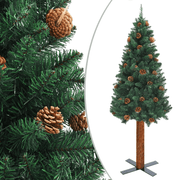vidaXL Slim Christmas Tree with Real Wood and Cones Green 210 cm PVC Lucy And Phil Academy Lucy And Phil Academy
