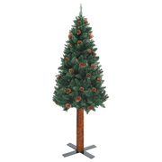 vidaXL Slim Christmas Tree with Real Wood and Cones Green 210 cm PVC Lucy And Phil Academy Lucy And Phil Academy