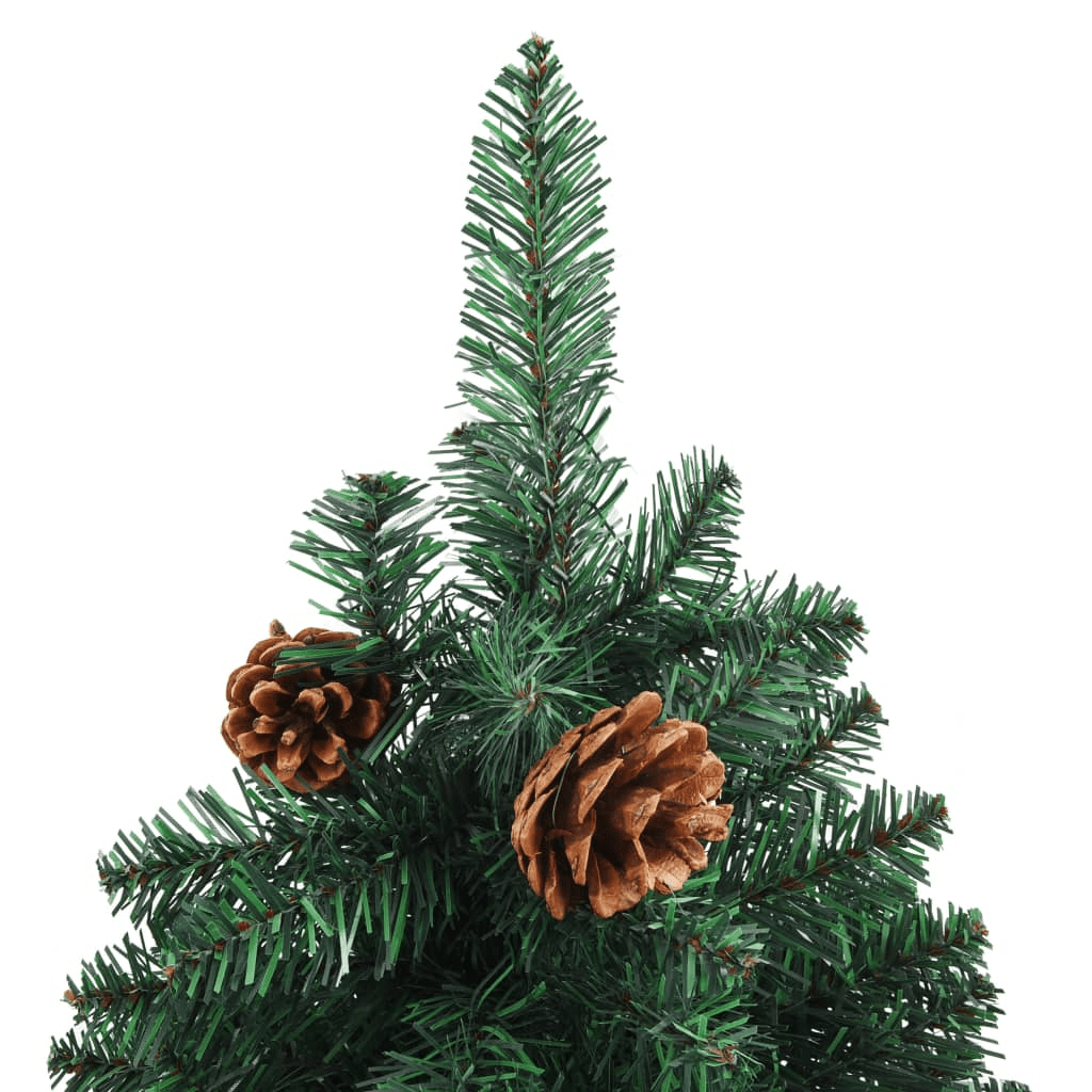 vidaXL Slim Christmas Tree with Real Wood and Cones Green 210 cm PVC Lucy And Phil Academy Lucy And Phil Academy