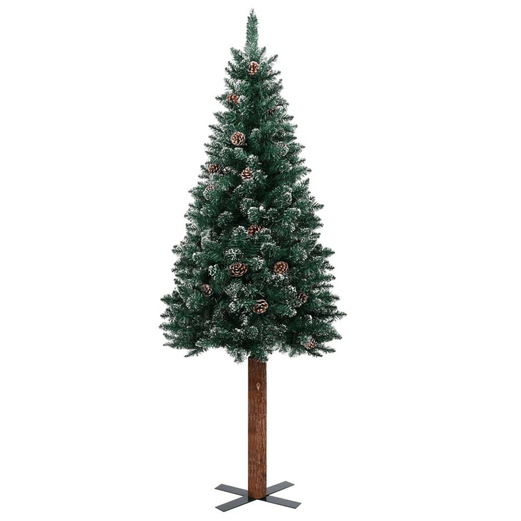 vidaXL Slim Christmas Tree with Real Wood and White Snow Green 210 cm Lucy And Phil Academy Lucy And Phil Academy