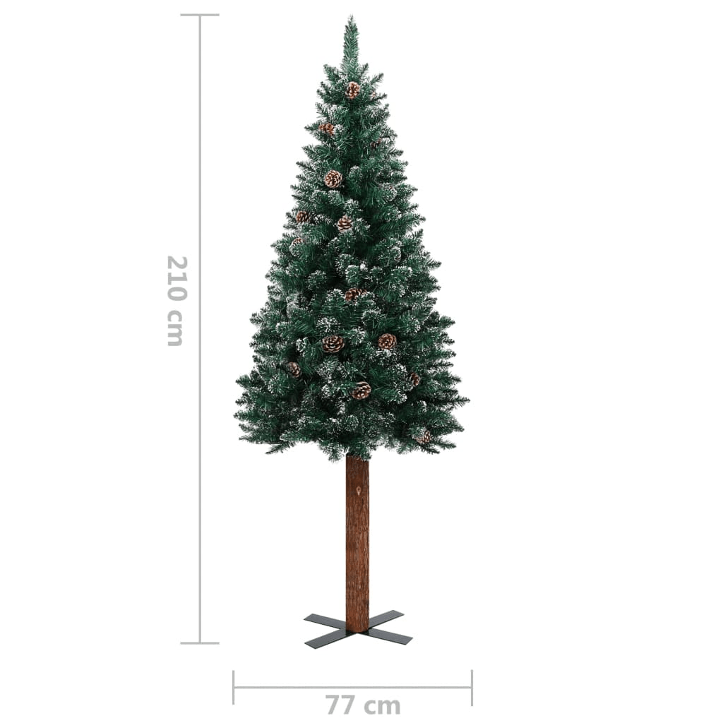 vidaXL Slim Christmas Tree with Real Wood and White Snow Green 210 cm Lucy And Phil Academy Lucy And Phil Academy