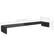 vidaXL TV Stand/Monitor Riser Glass Black 120x30x13 cm Lucy And Phil Academy Lucy And Phil Academy