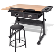 vidaXL Two Drawers Tiltable Tabletop Drawing Table with Stool Lucy And Phil Academy Lucy And Phil Academy
