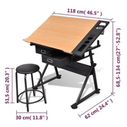 vidaXL Two Drawers Tiltable Tabletop Drawing Table with Stool Lucy And Phil Academy Lucy And Phil Academy