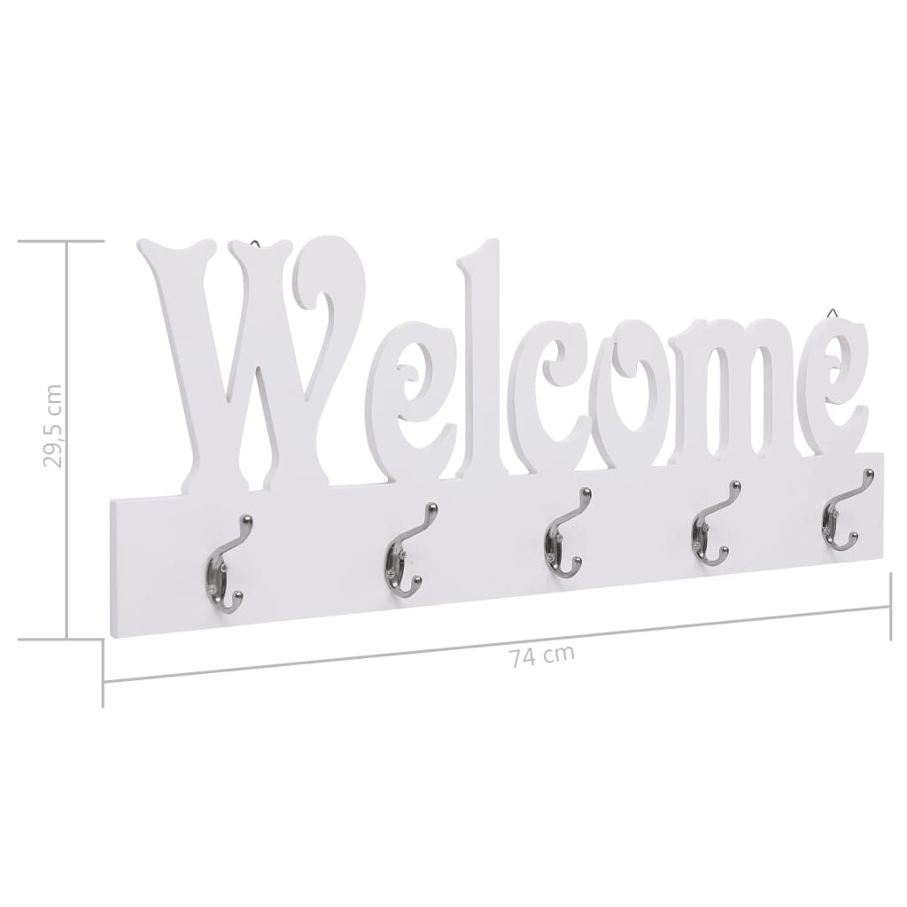 vidaXL Wall Mounted Coat Rack WELCOME White 74x29.5 cm Lucy And Phil Academy Lucy And Phil Academy
