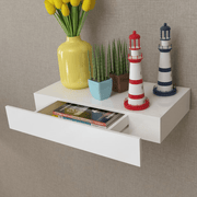 White MDF Floating Wall Display Shelf 1 Drawer Book/DVD Storage Lucy And Phil Academy Lucy And Phil Academy